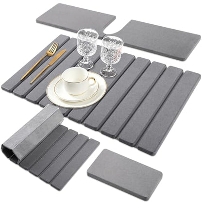 Diatomaceous Stone Drying Mat for Kitchen Counter with Sink Faucet Mat, Gray Absorbent Quick Dry Dish Drying Mat Set, Diatomite Stone Slat Countertop Pad for Dishes, Cups - color: Gray