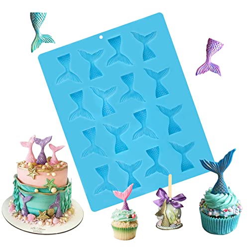 Sakolla 16 Cavity Mermaid Tails Silicone Molds, Mermaid Molds for Chocolate, Fondant, Cake Decoration, Cupcake Toppers, Resin, Soap, Candy, Gumpaste - color: Mermaid Tail/Blue
