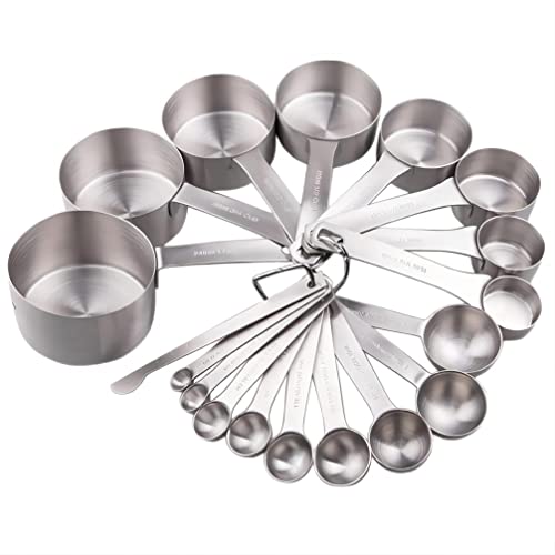 Measuring Cups and Spoons Set, 18/8 Stainless Steel Measuring Cups and Spoons for Kitchen & Baking, Heavy Duty Metric & US 8 Measuring cups, 9 Measuring Spoons Set - size: A: 8cups+9spoons