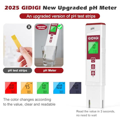 Digital pH Meter for Water with pH Strip ATC | pH Test Strip Function,PH Tester for Water, Pool, Hydroponic & Soil | Accurate PH Meter for Aquarium, Food & Plants