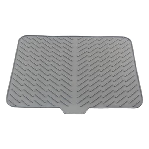 Silicone Dish Drying Mat for Kitchen Counter,23"X17" With Built-in Drain Lip,Food-Grade Silicone,Heat-Resistant Eco-friendly Hygienic Drying Mat Leak-Proof and Non-Slip,Multi-Functional Use（Gray） - color: Gray, size: 23" x 17"