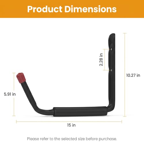 6 Pack Garage Hooks Heavy Duty, Utility Steel Hooks with EVA Foam Padding, 15inch Wall Mount J Organizer Hanger for Hanging Bikes Kayak Garden Tool Hose Bike Shelf - size: 15inch
