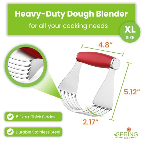 Spring Chef XL Stainless Steel Pastry Cutter Tool for Baking - Heavy Duty Dough Blender - Butter & Dough Cutter Tool with Sharp Blades - Pastry Blender for Easy Mixing - Dishwasher Safe - Red | Heavy Duty Dough Mixer with Stainless Steel Blades, Butter Cu