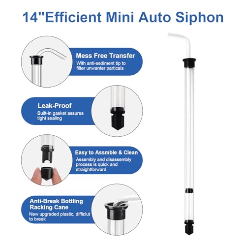 Auto Siphon Homebrew with Bottling Wand 14" Racking Siphon Wine Transfer Pump with Food-Grade Transfer Hose and Clamps, Siphoning Kit for Wine, Beer, Mead - Beer Brewing Equipment