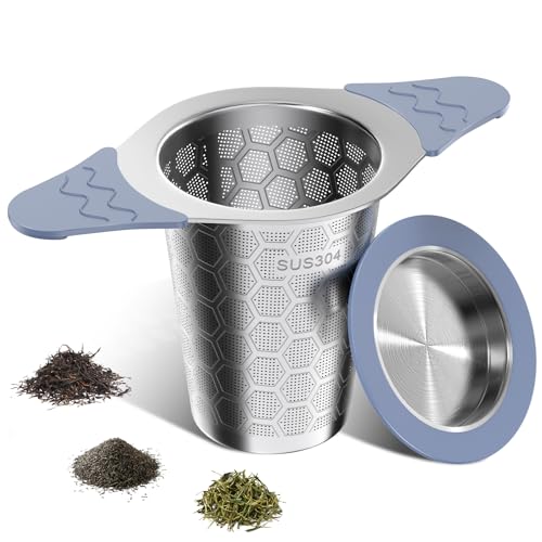 Tea Infuser for Loose Leaf Tea,Stainless Steel Tea Infuser with Heat Proof Silicone Handles,Extra Fine Mesh Tea Strainers Filter Fine Tea Leaves Effectively,Fits TeaPots/Mugs - size: 1 Pack - Grey
