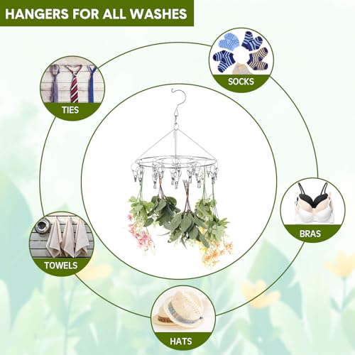 Bokon 4 Pcs Hanging Drying Rack for Herb Macrame Flower with Stainless Clip Dryer Hook for Drying Herb Air Plants Spices Flower Hydroponic Plant Ready to Use with Ceiling Hook(Round) - style: Round