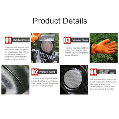 Beekeeper Suit, Sting Proof Protection Ventilated Design Breathable Mesh Veil, Bee Suit for Men with Thick Sandblasted Gloves and Full Body Coverage for Beekeepers Up to 180cm