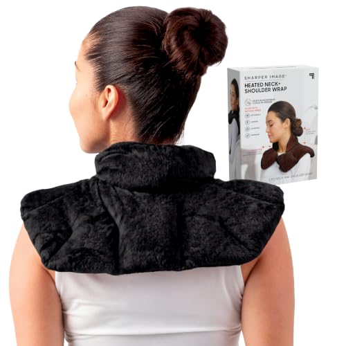 Sharper Image Heated Neck & Shoulder Wrap - Microwavable Warm & Cooling Plush Pad, Scented Aromatherapy (100% Natural Lavender & Herb Spa Blend), Pain Tension Headache Relief Therapy, Gift for Women - color: Black