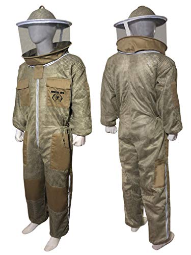 Brutul Bee 3 Layer Beekeeping Ultralight Ventilated Suit With Round Veil (KHAKI, L) - color: Khaki, size: Large