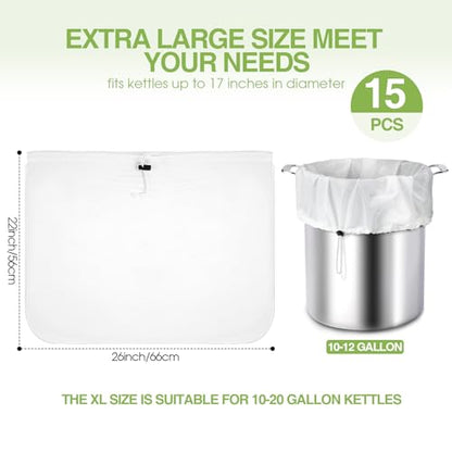 Chumia 15 Pack Brew Bags Reusable Extra Large 26 x 22'' Fine Mesh Strainer Cold Brew Filters Drawstring Cheese Cloth Straining Bags Wine Making Supplies for Fruit Cider Beer