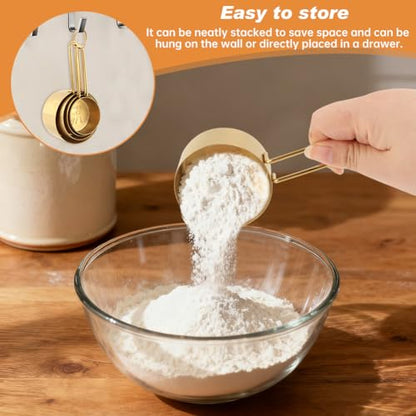 13Pcs Magnetic Measuring Spoons Set,Stainless Steel Measurin g Cups,8 Dual Sided Magnetic Measuring Spoons with Leveler,4 Nesting Measurings Cups for Liquid and Dry Ingredients(Golden,Size:Multi size)
