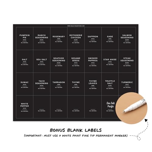 230 Black Spice Labels by ThreeKin | Waterproof & Oil-Resistant Pre-Printed Stickers for Spice Jars | Durable, BPA-Free Seasoning Labels | Easy-Clean, No-Residue Design | Proudly Female & USA Owned - color: Black