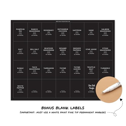 230 Black Spice Labels by ThreeKin | Waterproof & Oil-Resistant Pre-Printed Stickers for Spice Jars | Durable, BPA-Free Seasoning Labels | Easy-Clean, No-Residue Design | Proudly Female & USA Owned - color: Black