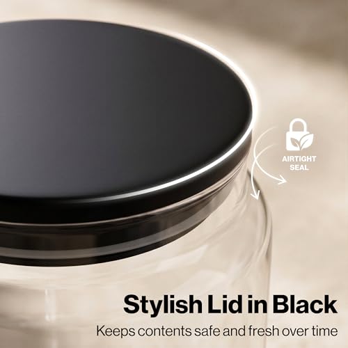 EDELHAUS 2x Large Glass Storage Containers with Airtight Black Lids [135oz/4000ml] | Extra Thick Glass Canisters for Pantry + 63 Labels | Flour Rice Cereal Sugar Coffee Beans Tea - color: 2x4000ml Black Lid