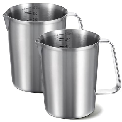 2 Pcs Stainless Steel Measuring Cup with Handle and Pour Lip, Metal Pitcher with Oz and ML marking, 16OZ/500ML), Heavy-Duty Pitcher