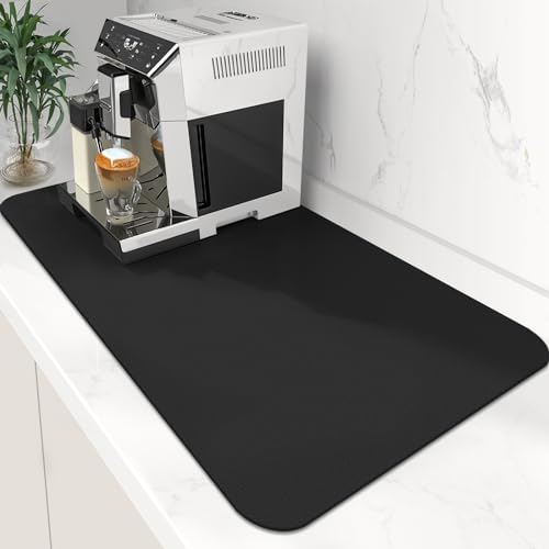WISELIFE Coffee Mat Super Absorbent Dish Drying Mat Coffee Bar Accessories Match with Machine Large Drying Mats for Kitchen Counter 17" W x 30" L, Black - color: Black, size: 17" x 30"