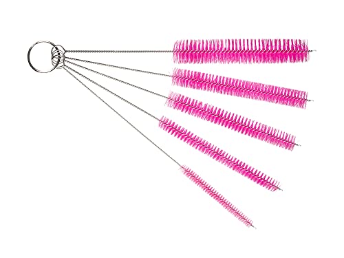10" Extra Long Tube Brush Set - Large 5 Pack - Pink | Flexible nylon straw brushes for bottles, cleaning straws, pipe cleaners, glass, keyboard, detailing and deep cleaning - color: Pink, size: Large 5 Pack (8mm 12mm 16mm 20mm 24 mm)
