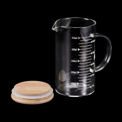 PATIKIL 500ml Glass Measuring Cup, 2 Pack 3.3 Borosilicate Glass Graduated White Printed Scale Liquid Measure Cups Beaker with Wood Lid and V-Shaped Spout for Kitchen - size: 500ml