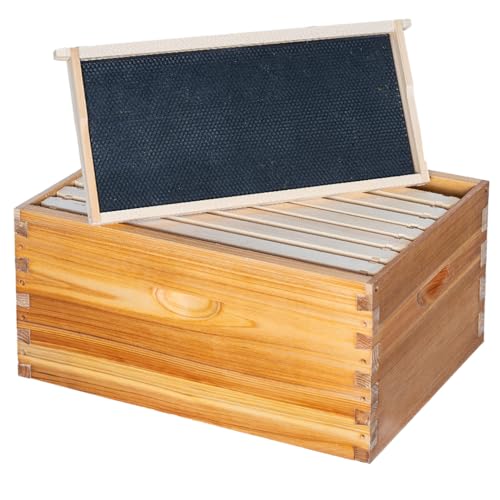 Honey Lake 8 Frame Beehive Deep Brood Box, Langstroth Honey Bee Hive Box Dipped in Beeswax with Beehive Frames and Waxed Foundations for Beekeeper (Unassembled)
