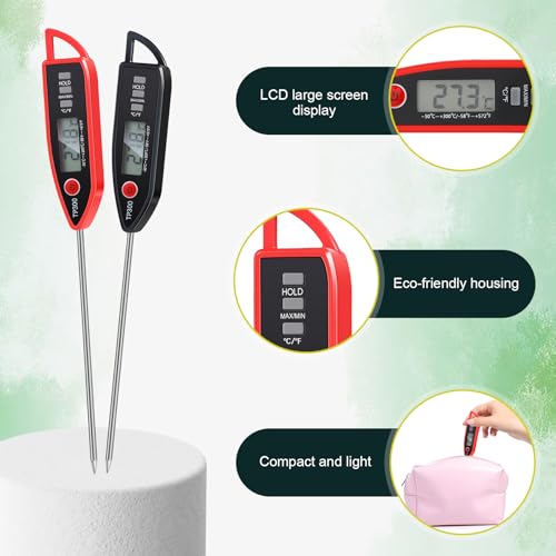 Copkim 6 Set Waterproof Food Thermometer for Water, Liquid, Candle and Cooking Digital Meat Thermometer with Long Probe Instant Read for Kitchen BBQ Grill Candy (Black,Red) - color: Black,Red