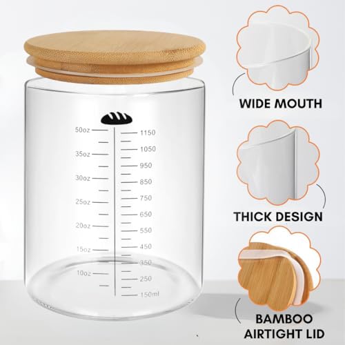 Yayacol 50oz Sourdough Starter Jar Glass with Recipes, Sourdough Starter Kit, Large Capacity Wide Mouth Glass Jar with lid, Sourdough Bread Baking Supplies