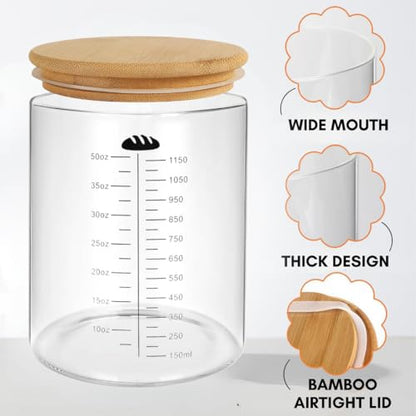 Yayacol 50oz Sourdough Starter Jar Glass with Recipes, Sourdough Starter Kit, Large Capacity Wide Mouth Glass Jar with lid, Sourdough Bread Baking Supplies