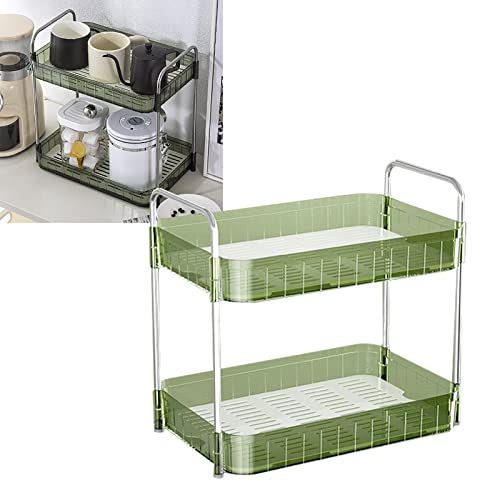 Cup Drying Rack Sturdy Transparent Countertop Storage Shelf for Kitchen Home, Plastic Mug Organizer with Drain Tray for Fruits & Mason Jars (Double Layer Green) - color: Double Layer Green