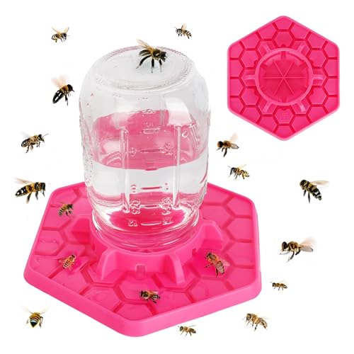 Bee Feeder for Mason Jar Made of Silicone - Bee Watering Station for Garden Compatible with Regular Mouth Mason Jars (Pink) - color: Pink