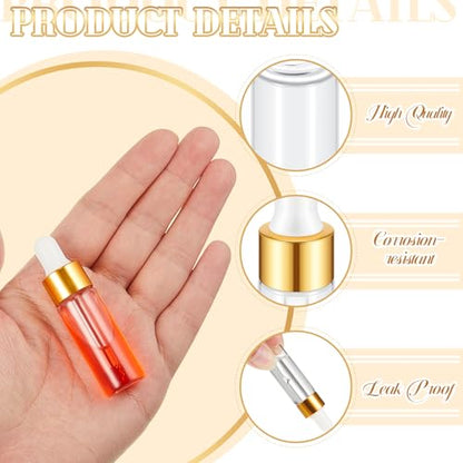 Didaey 200 Pcs 1/2/3/5/10/15 ml Mini Glass Oil Dropper Bottle Bulk, Clear Essential Small Empty Bottles Sample Containers Perfume Liquid Vials with Cap for Traveling (5 ml,Champagne Gold) - color: Champagne Gold, size: 5 ml
