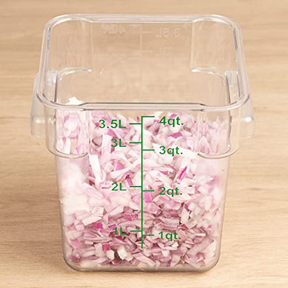 Restaurantware Met Lux 4 Quart Brine Buckets 10 Square Marinating Containers - With Volume Markers Built-In Handles Clear And Green Plastic Dough Rising Buckets Freezer-Safe Lids Sold Separately - size: 4 Quarts, style: 10 Count