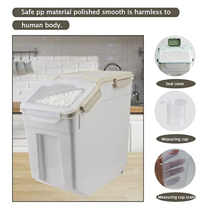 Large Flour Storage Container Bin 25lb, 4Pack Airtight Rice Storage Containers with Wheels Seal Locking Lid, BPA Free with Measuring Cup&Scoop for Flour, Rice, Grain(Gray) - color: Gray 4Pack 25Lb