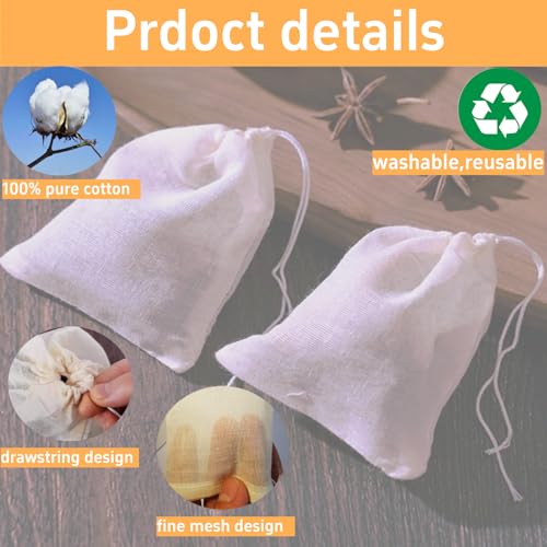 50-Pack Natural Unbleached Cotton Muslin Drawstring Bags,Reusable Tea Bags for Loose Leaf Tea/Spice Bags for Cooking Soup/Herb/Cooking -Small Cotton Cheese Cloth Bag for Straining (4x6") - size: 4x6"