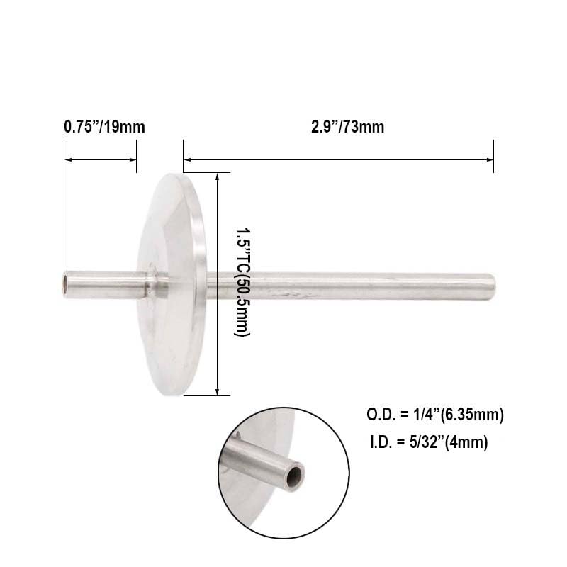 1.5"TC Thermowell 3" Probe 1/4" O.D. x 5/32"I.D. 50.5mm Ferrule Homebrew Conical Fermenter/Kettle Parts