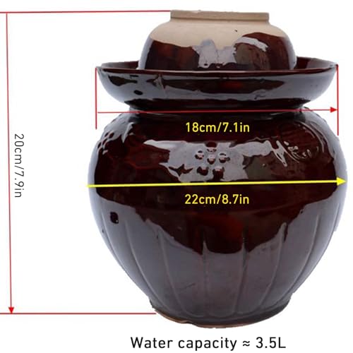 Traditional Chinese Ceramic Fermentation Crock With Water Seal Lid, Stoneware Sauerkraut Pickling Jar, 1 Pcs(3.5L) - size: 3.5L
