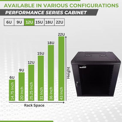 NavePoint 12U Server Cabinet Wall Mount Rack Enclosure Includes 2 Fans, Locking Glass Door, Removable Side Panels – 12U Network Cabinet 17.7” Deep, 19 Inch Server Rack for IT and A/V Equipment - size: 12U - 450mm Depth