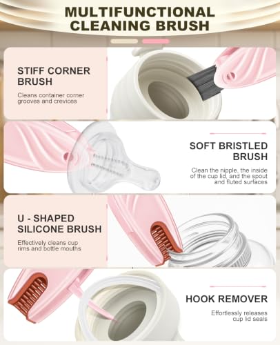 4 in 1 Cup Lid Gap Cleaning Brush Set 2 Pcs - Multifunctional Bottle Cleaning Brush Tools for Home Kitchen and Travel Cleaning | Portable Silicone Cup Lid Cleaner in 2 Colors (Beige & Pink) - color: Beige & Pink