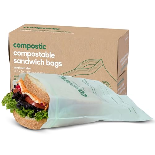 Compostic Compostable XL Sandwich Bags (90 + 10 Count) Everyday Essential — Resealable Zip-Seal, Plant-Based, Home Compostable, Freezer & Microwave Safe, BPA-Free, Non-Toxic, GMO-Free Food Storage Bag - size: 90 Count, style: Sandwich