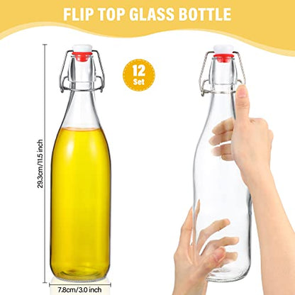 Aoriher 12 Pcs 25 oz Swing Top Glass Bottles 750 ml Glass Bottles with Red Caps for Home Brewing Kombucha Homemade Juices Beer Water Oil Vinegar Soda Syrup Kefir Beverages - color: Clear, Red