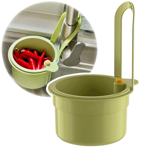 Sink Strainer Kitchen Drain Food Filter Colander Waste Catcher Hanging Fruits Vegetable Multifunction Wash Basket Drainer 1 Pcs Diameter 5.5" (Green) - color: Green