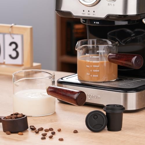 250ML/8.5OZ Measuring Cup Espresso Shot Glasses Double Spouts Large Coffee Cup with Wood Handle Triple Pitcher Milk Cup Parts Clear Glass By BCnmviku (250ml-1pack) - color: 250ml-1pack