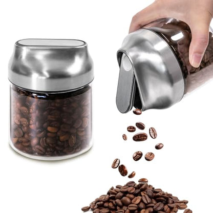 Aelga Small Glass Storage Jar with Lid, Coffee Container Canister Food Storage Jars for Coffee Beans Spice Sugar Tea Bag, Stackable Decorative Container, One-Handed Operation, 17 OZ - size: 17 OZ