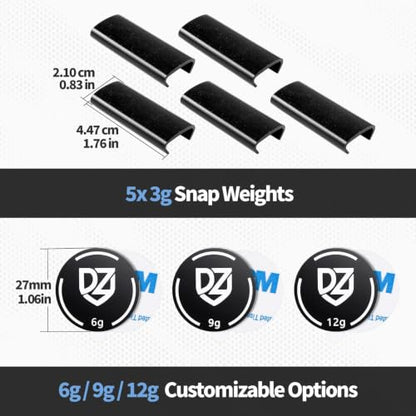 DZrudun Pickleball Paddle Weights,5x3g Snap Weights+End Cap Coins 6/9/12g | Lead-free clip-on pickleball weights for 16mm paddles, 27mm pickleball paddle cap weights for balance control stability