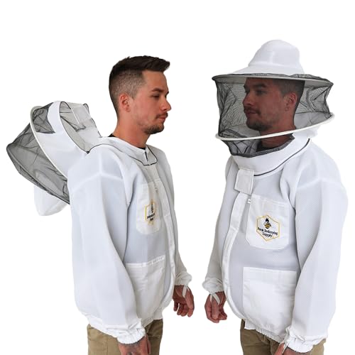 Ventilated Beekeeping Jacket with Round Veil, Heavy-Duty YKK Brass Zippers, Lightweight Breathable Airmesh Fabric, Comfortable Protective Bee Safety Gear (XL) - size: X-LARGE