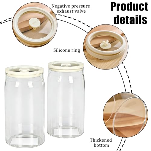 Pickle Jar, 2 Pack 1200ml/40.6 oz Kimchi Container, Airtight Clear Fermentation Canister, Wide Mouth Refrigerator Storage with Silicone Ring & Exhaust Valve for Radish, Onion, Sauerkraut