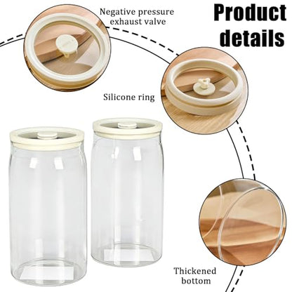Pickle Jar, 2 Pack 1200ml/40.6 oz Kimchi Container, Airtight Clear Fermentation Canister, Wide Mouth Refrigerator Storage with Silicone Ring & Exhaust Valve for Radish, Onion, Sauerkraut