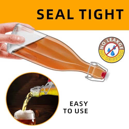 6 Pack 25oz Square Swing Top Glass Bottles, 750ML Bottles with Airtight Stoppers for Kombucha, Kefir, Vanilla Extract, Beer(Bonus Gaskets, Labels and Funnel)