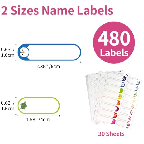 480 Pcs Labels for Kids Stuff Daycare, Waterproof Baby Name Label, Washable Bottle Labels, Reusable Self-Adhesive Tag Stickers for School Essentials, Self-Laminating Write-on - style: Animal