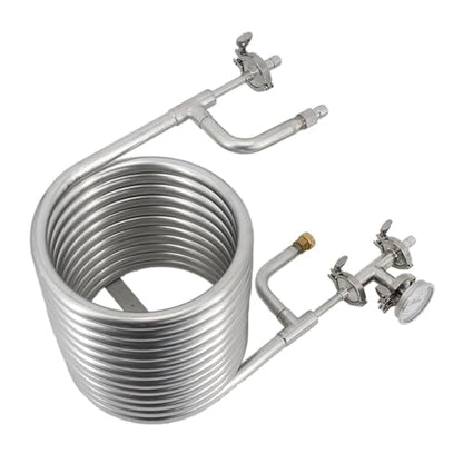 Stainless Steel 304 1Pcs Immersion Wort Chiller,Convoluted Counterflow Wort Chiller Package Male Quick Disconnects with Inline Thermometer