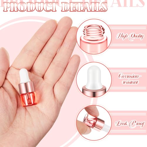 Didaey 100 Pcs 1/2/3/5/10/15 ml Mini Glass Oil Dropper Bottle Bulk, Clear Essential Small Empty Bottles Sample Containers Perfume Liquid Vials with Cap for Traveling (1 ml,Blush Pink) - color: Blush Pink, size: 1 ml