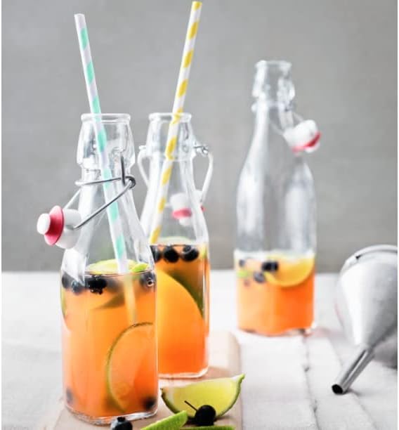 Bormioli Rocco Swing Glass Bottles 33.75 oz – Set of 4 – Airtight Swing-Top Clear Glass Beverage Bottles for Water, Juice, Homemade Infused Drinks, Office & Kitchen Storage - size: 33.75 Oz.
